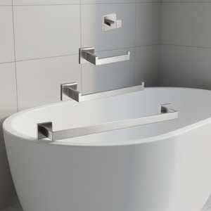 Juego de Accesorios de Baño de Acero Inoxidable, Montaje en Pared, Diseño Lineal Minimalista, Acabado Cepillado, 25 Pulgadas de Altura - Product Image 2