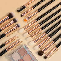 Pinceaux de maquillage professionnels de luxe de haute qualité, 15 pièces, en aluminium noir, vegan, avec étiquette privée, pour les yeux, les lèvres et le correcteur