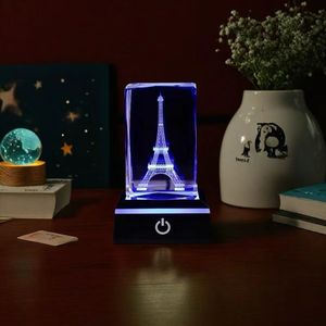 Custom K9 3D Laser Engraved Crystal Cube <strong>Cat</strong> <strong>Figurine</strong> with LED Night Lights Hot Sale Polished Technique - Product Image 2