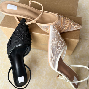 Décolleté Estive <span class=keywords><strong>da</strong></span> <span class=keywords><strong>Donna</strong></span> QuiteS in Rete con Fiori Ricamati, Sandali <span class=keywords><strong>da</strong></span> Sposa <span class=keywords><strong>Eleganti</strong></span> con Tacco a Spillo Sottile - Product Image 4