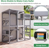 Enclos extérieur moderne en bois de sapin pour chat, éco-responsable, de taille moyenne, avec plusieurs plateformes, toit imperméable, pour jardin et patio