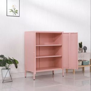 أثاث منزلي خزانة جانبية فولاذية بنصف ارتفاع بابين معدني بأرجل - Product Image 5