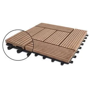 Vendite di fabbrica wpc patio decking piastrelle composito legno interlock deck tile snap-on pavimento fai-da-te per esterni e interni