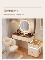 Table de toilette moderne de luxe rose avec éclairage LED, en bois massif et marbre, avec miroir, tiroir de rangement, pieds en métal, non pliable, pour chambre à coucher