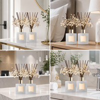 Ensemble diffuseur à roseaux en verre double paroi de 200 ml avec décorations de fleurs séchées