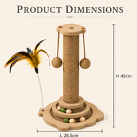 Griffoir pour chat en papier de jute, Colonne romaine, Centre d'activités, Plateau tournant, Boule suspendue, Baguette à ressort, Base robuste en MDF, OEM