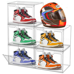 Transparent PET Rectangle Plastic Acrylic Stackable Magnetic Door High Quality Durable Eco-Friendly <b>Foldable</b> Shoe Storage <b>Box</b> - Product Image 1
