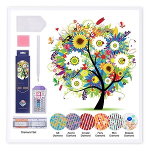 Kit de peinture diamant moderne avec motif d'<span class=keywords><strong>arbre</strong></span> coloré et de fleurs, écologique, décoration murale DIY, plateau <span class=keywords><strong>en</strong></span> tissu imprimé avec des cristaux, stylo pour enfants - Product Image 1