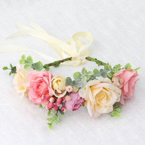 Couronne de fleurs artificielle en feuilles vertes et rotin pour mariée et demoiselle d'honneur, vente en gros d'usine - Product Image 1