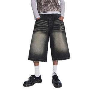 Shorts en jean délavé noir vintage personnalisés, coupe ample, 100 % coton, ourlet déchiré, pour homme, style streetwear, jean court ample - Product Image 2