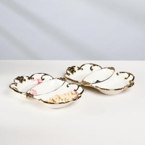 Plateau à fruits en céramique divisé avec <span class=keywords><strong>3</strong></span> <span class=keywords><strong>compartiments</strong></span> pour bonbons, noix, dessert, décoration de fête de mariage - Product Image 5