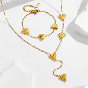 סט תכשיטים מנירוסטה MW, עמיד בפני כתמים, בצורת לב, פרח, צלב, צדף, כוכב, עגילים, שרשרת פרפר, צמיד, סט תכשיטים משובץ זירקון - Product Image 2