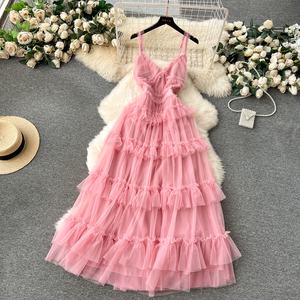 हाई एंड लाइट गॉज़ ड्रेस स्वीट लकड़ी के कान के किनारे स्लम्बदार स्लिम जाल पोशाक - Product Image 2