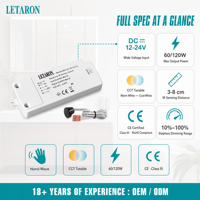 Contrôleur de lumière LED pour miroir avec capteur de mouvement à main, variateur CCT, interrupteur de température de couleur, mémoire de coupure de courant, DC12 24V 60 120W