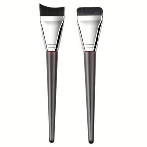Ulikeke Custom Logo Kabuki Foundation <b>Brushes</b> Flat Black Synthetic Hair Wooden Handle Thin Foundation Makeup <b>Brush</b> - Product Image 1