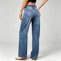 Jeans de style bureau pour femme, taille basse, coupe droite ample, en denim extensible, style décontracté tendance à la cheville
