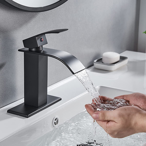 Grifo de un solo agujero de acero inoxidable para lavabo de baño, Grifería de lavabo con cubierta chapada en cascada - Product Image 5
