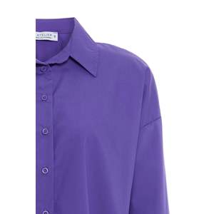 Camisa de punto de viscosa a rayas morada bordada con botones para mujer, estilo formal, talla XL, adelgazante, para primavera y otoño - Product Image 1