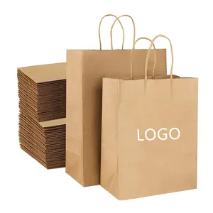 热卖奢华定制棕色牛皮纸购物纸袋，带您自己的标志