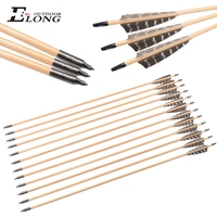 Flèches en bois traditionnelles Elong Outdoor pour la chasse, en plumes de dinde, 30, 32 et 34 pouces