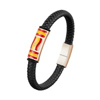 Bracelet en cuir tressé avec décor en émail drapeau espagnol, fermoir en acier inoxydable étanche, pour hommes et femmes