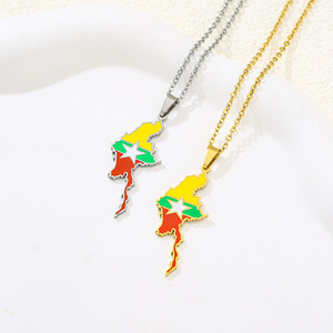 Colgante de acero de titanio de Color dorado, collar de mapa de país con Birmania con joyería de esmalte de goteo de aceite para regalo - Product Image 6