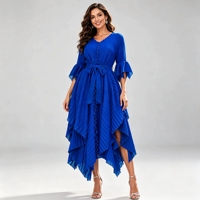 Robes de soirée formelles pour femmes, Robe décontractée mi-longue pour femmes, Robe plissée Miyake grande taille à ourlet asymétrique floral 3D