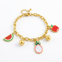Bracelet à breloques fruits en acier inoxydable plaqué or 18 carats, motif pastèque, pomme, pitaya, pour cadeau ou fête