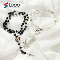 Collier de perles de prière en métal noir et blanc vierges pour sublimation, personnalisable, réutilisable, pour la Saint-Valentin, vente en gros