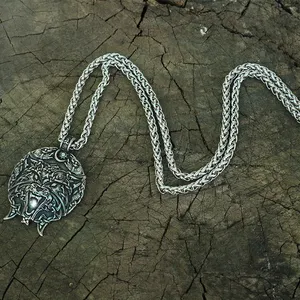 Ciondolo a forma di testa di lupo vichingo in acciaio inossidabile da uomo, collana con lupo celtico, talismano norreno, gioielli etnici con <span class=keywords><strong>luna</strong></span> <span class=keywords><strong>e</strong></span> sole - Product Image 5
