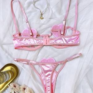 Conjunto de Lencería Sexy para Mujer, Bikini Rosa con Aberturas, Estilo Femenino y Juvenil, Sujetador de Tres Puntos - Product Image 2