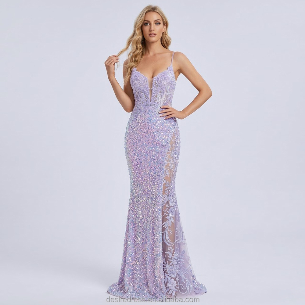 fitted lace wedding dress Ladivine CM328 Size 8 Royal Floral Mermaid Glitter Prom Dress Corset Formal Gown Sequin Shimmer main image 0