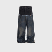 Jeans larges et amples de style streetwear, double couche, double taille, patchwork, délavé, effet usé, logo brodé personnalisé