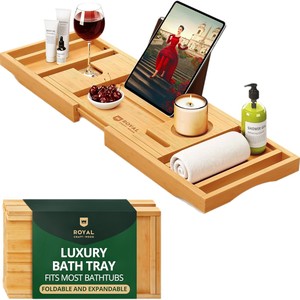 Royal Craft Wood Luxury Bath Tray Expandable Foldable Bamboo Bathtub Caddy With <b>Tablet</b> <b>Stand</b> And Cup Holder - Product Image 4