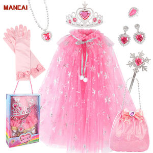 Juego de capa de princesa Elsa, capa para niñas con varita de corona de Tiara para niñas pequeñas, juego de joyería, juego de juguete, juguete de vestir de princesa - Product Image 6