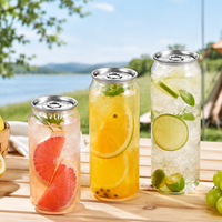 Boîtes de conserve en plastique PET transparentes de 330 ml, 500 ml et 650 ml, gobelets à café transparents avec couvercles en aluminium pour l'emballage de jus et de boissons