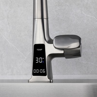 NOUVEAU Robinet d'évier de cuisine en laiton massif avec affichage numérique de la température et froid, gris pistolet avec pulvérisateur à tirette