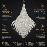 Lustre LED conique en cristal à plusieurs niveaux, sur mesure, de luxe, réglable en hauteur, pour hall d'hôtel, villa, escalier, plafond haut
