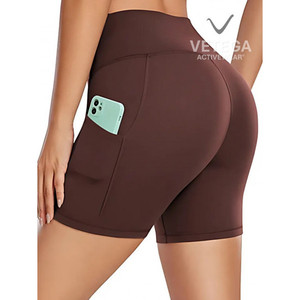 Shorts de yoga taille haute à séchage rapide pour femme VETEGA avec poches, en Spandex/Polyester, pour l'entraînement et la course à pied - Product Image 3