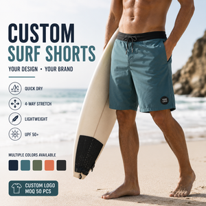 Custom Logo Men's Board <b>Shorts</b> Quick Dry 4 Way Stretch UPF 50+ Lightweight <b>Woven</b> Fabric Surf Swim Trunks OEM ODM Manufacturer - Product Image 1