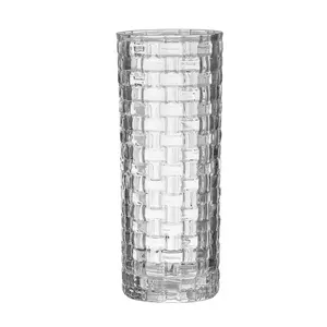 Vase rond et épais en verre cylindrique de 20cm de hauteur pour fleurs fraîches et artificielles de rose de lys en bambou