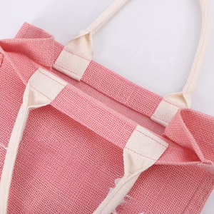 Borsa Tote in Iuta Rosa con Logo Personalizzato, Borsa per Shopping in Lino per Abbigliamento, Souvenir per Matrimoni e Regali - Product Image 2