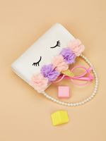 Sac à bandoulière en peluche licorne de dessin animé pour filles, mignon, avec pochette à monnaie, sac à main en PU avec poignée perlée pour fermeture, style habillé pour tous