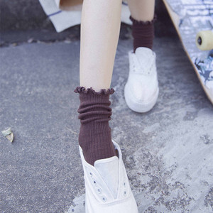 Bonypony – <span class=keywords><strong>chaussettes</strong></span> longues et amples pour femmes, couleur unique colorée, Style côtelé, en coton, à volants - Product Image 4