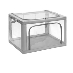 Quần áo lưu trữ thùng với khung kim loại Stackable lưu trữ hộp có thể gập lại với nắp túi lưu trữ vải hộp Tổ chức cửa sổ rõ ràng - Product Image 1