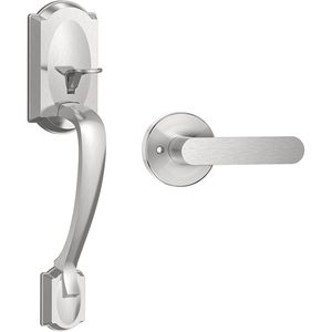 Poignée de porte d'entrée Calzibeno en nickel satiné, design traditionnel, installation facile, levier de passage ambidextre - Product Image 1