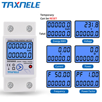 Meter Energi Digital Fase Tunggal 220V AC Reset Zero, Din Rail, kWh, Tegangan, Arus, Konsumsi Daya, Wattmeter, Meter Listrik
