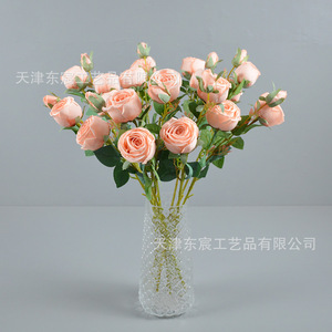 Fleurs artificielles Dongchen Crafts, rose royale à 3 têtes, tige unique, décoration d'intérieur, ornement de table de mariage, style européen - Product Image 4