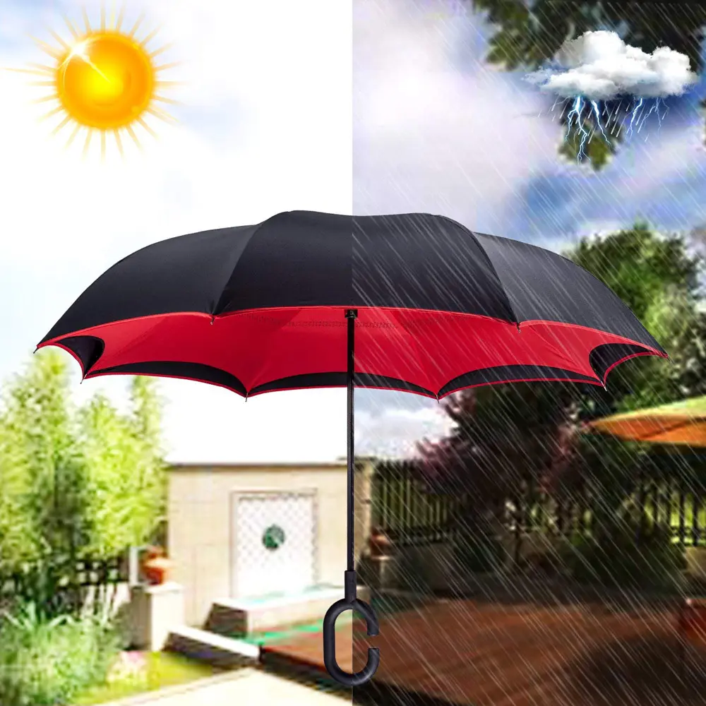Ok-paraguas invertido de gran tamaño, sombrilla de mano libre, sol y lluvia, con logotipo personalizado, venta al por mayor