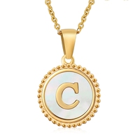 Collar de Moda con Colgante de Letra Inicial, Chapado en Oro de 18k, con Cadena de Acero Inoxidable y Concha Redonda